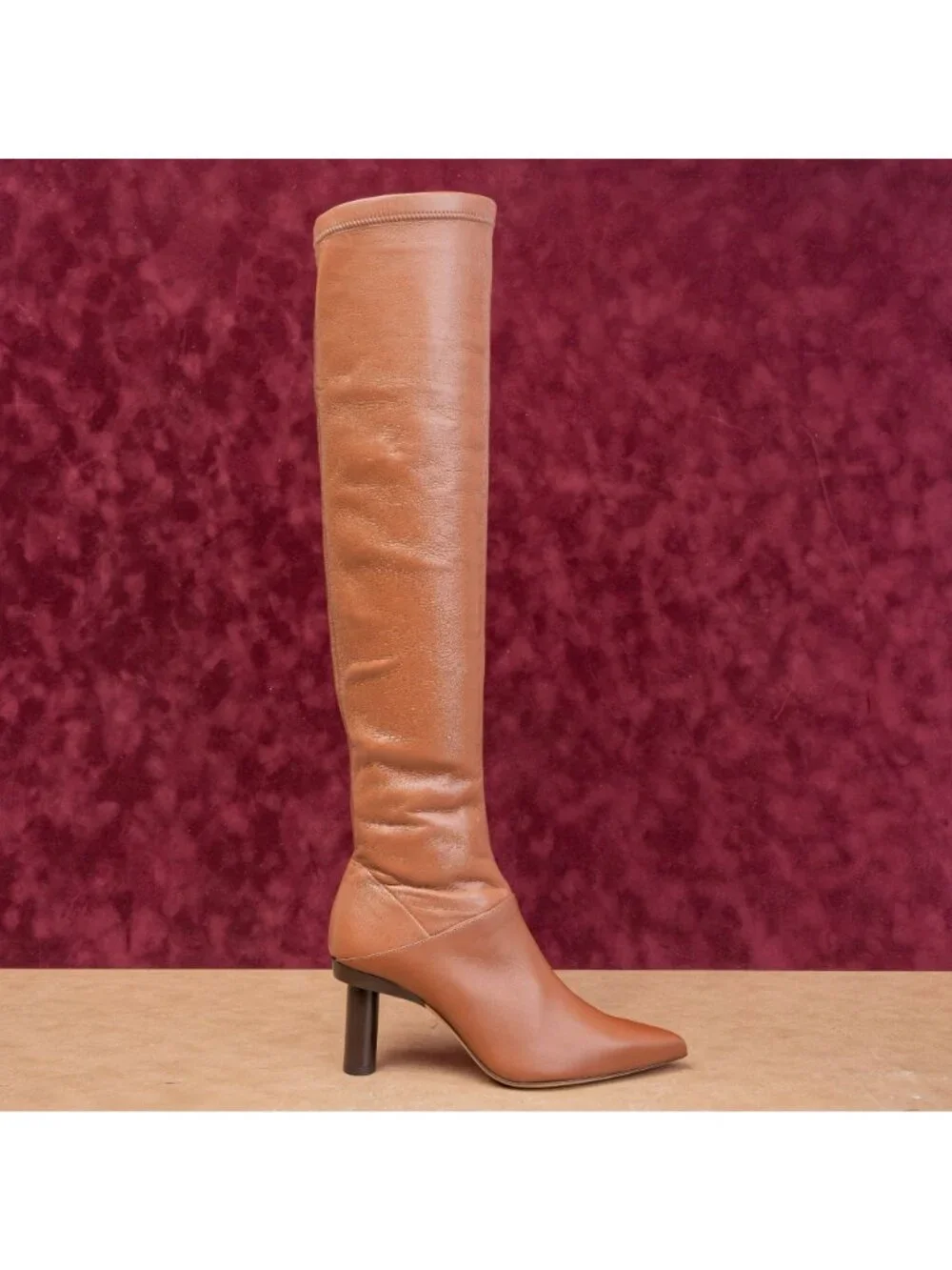 Tibi Wmn Brown Leather Fashion Party Night Heel Pointy Toe OTK Boots 6.5US EUR37